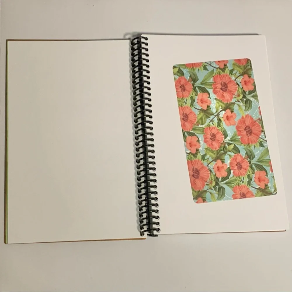 Hibiscus Floral Wooden Cover Spiral Sketchbook Unlined Notebook Journal, [NEW]